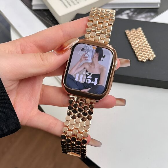 Apple Watch Band Adjustable Stylish Strap Silver Stainless Watch Band - Rosegold - Picture 1 of 6